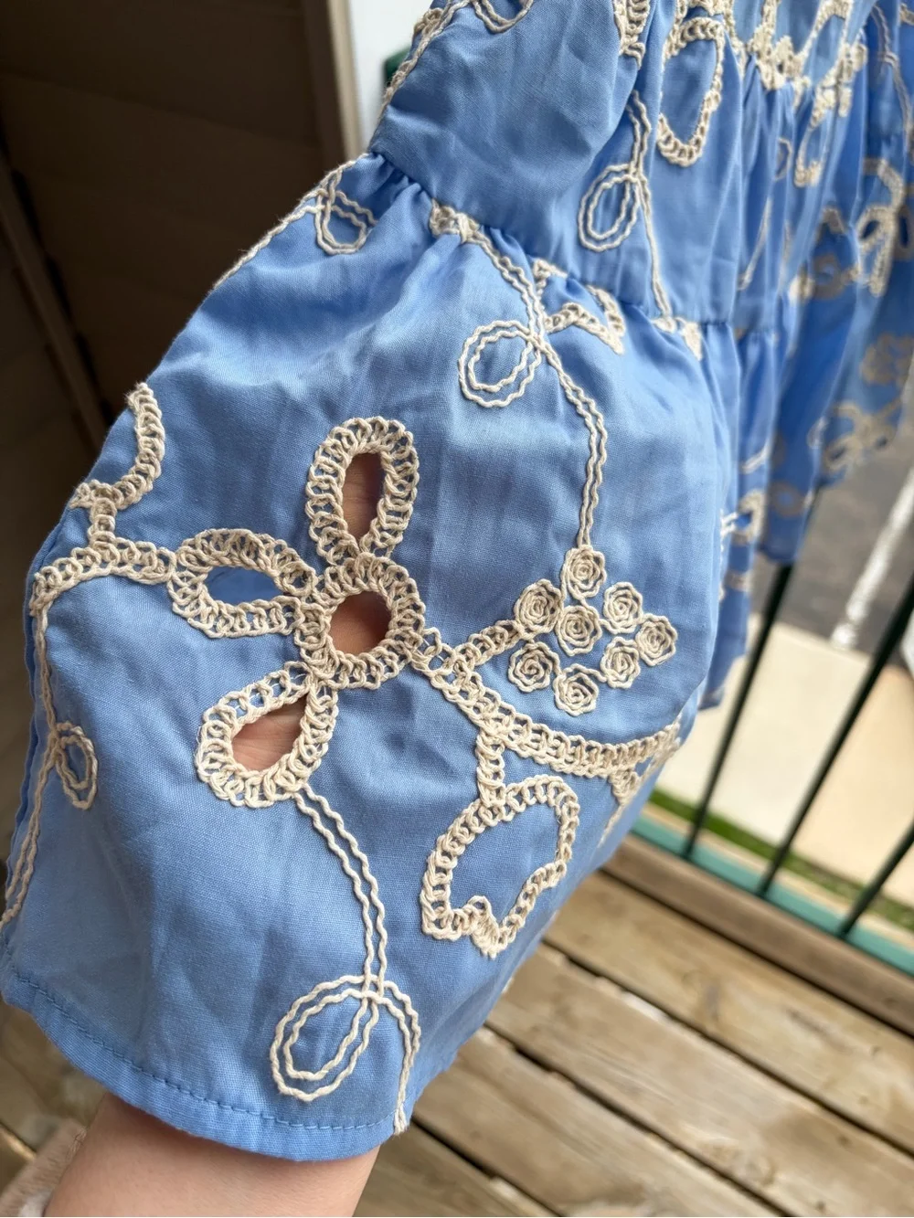 🆕🦋Sam Edelman Light Blue Rope Embroidery Mini Dress Size 10 Summer Floral Resort - Picture 7 of 17